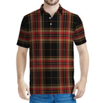 Black And Red Stewart Tartan Print Men's Polo Shirt