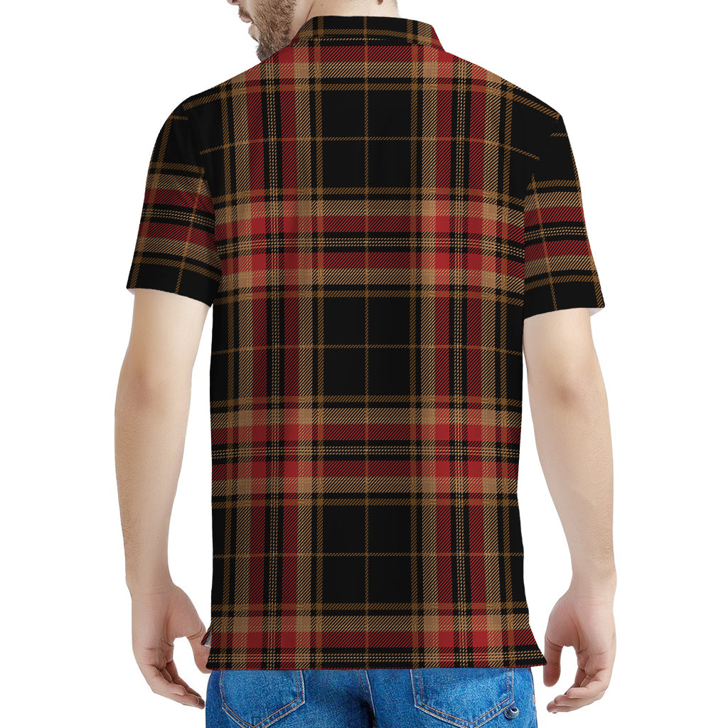 Black And Red Stewart Tartan Print Men's Polo Shirt