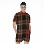 Black And Red Stewart Tartan Print Men's Rompers