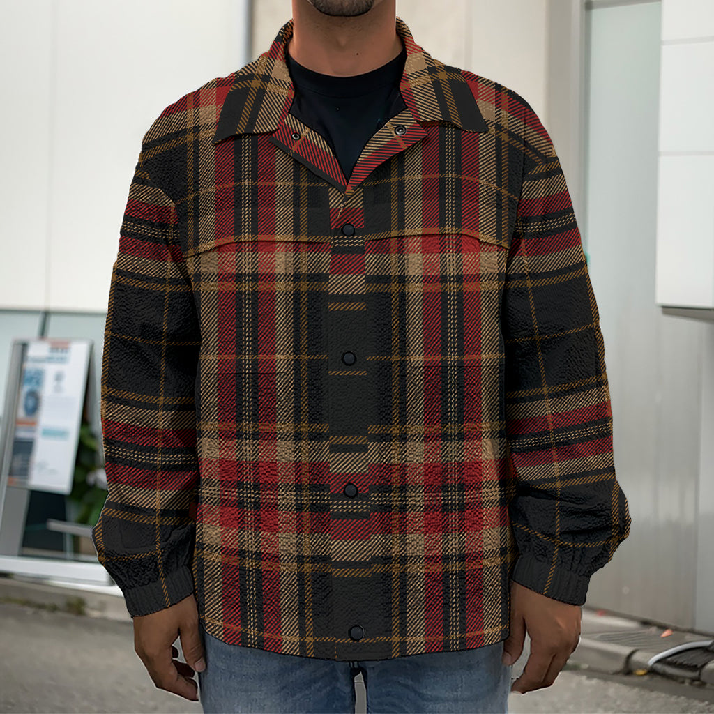 Black And Red Stewart Tartan Print Men's Shirt Jacket
