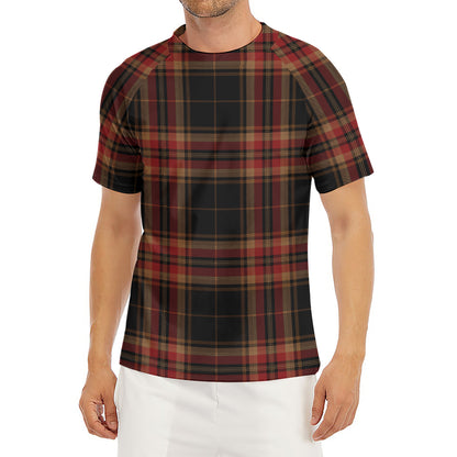 Black And Red Stewart Tartan Print Men's Short Sleeve Rash Guard