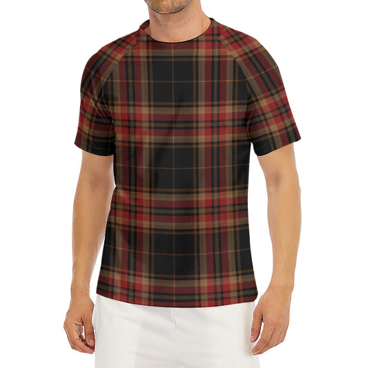 Black And Red Stewart Tartan Print Men's Short Sleeve Rash Guard