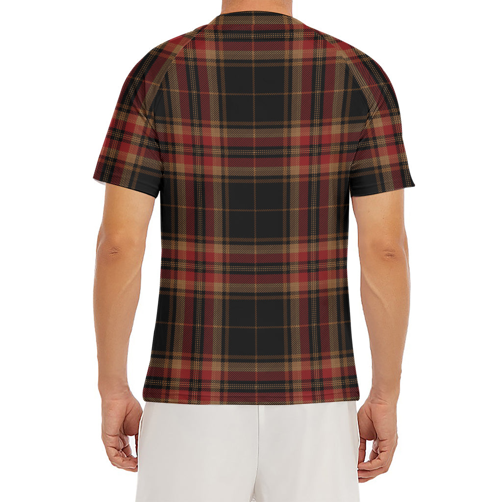 Black And Red Stewart Tartan Print Men's Short Sleeve Rash Guard