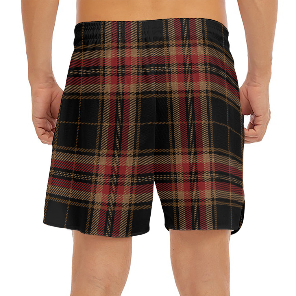Black And Red Stewart Tartan Print Men's Split Running Shorts
