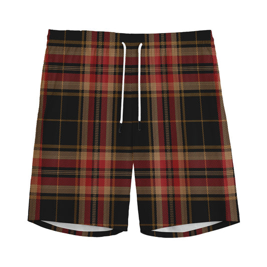 Black And Red Stewart Tartan Print Men's Sports Shorts