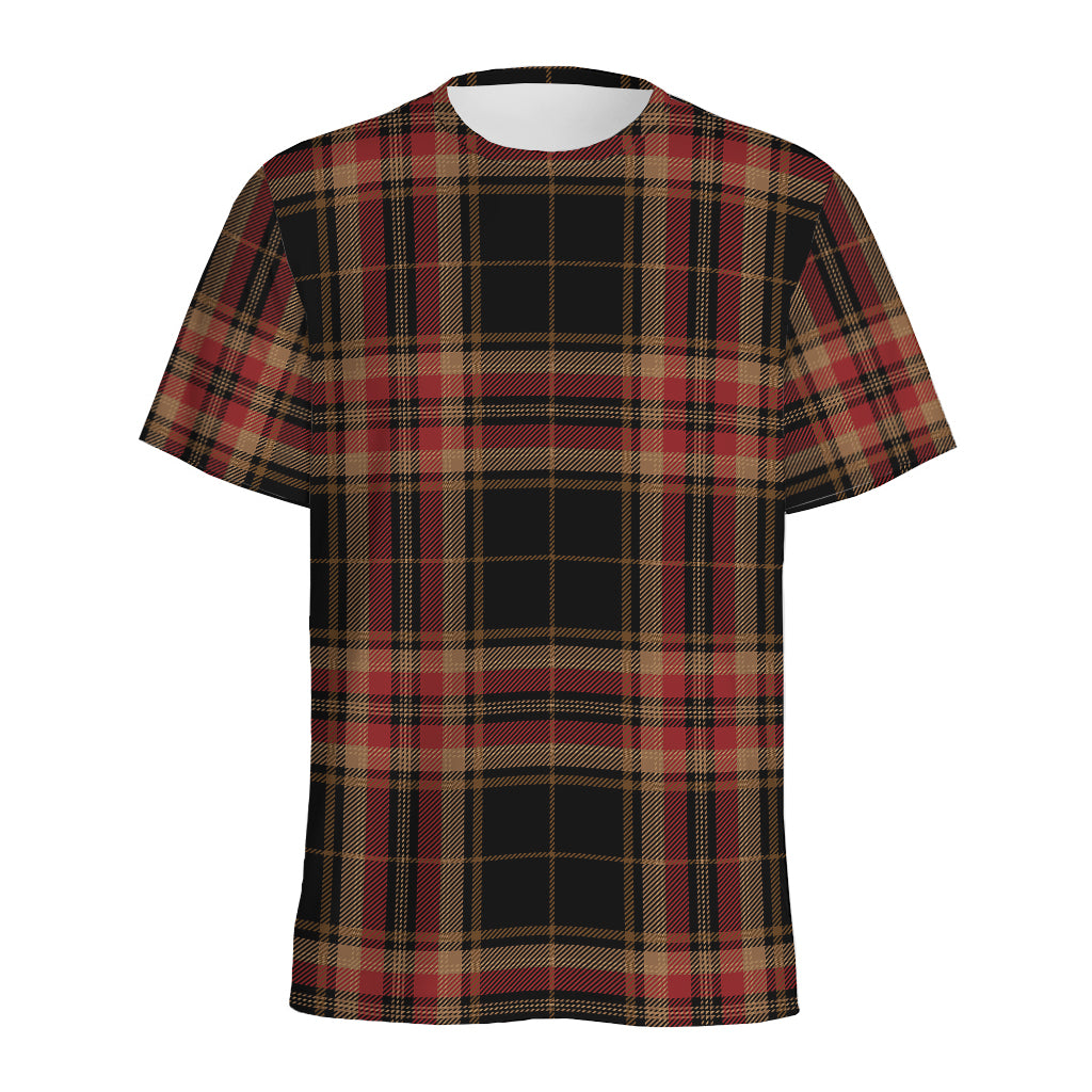Black And Red Stewart Tartan Print Men's Sports T-Shirt