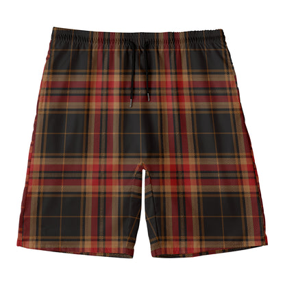 Black And Red Stewart Tartan Print Men's Swim Trunks