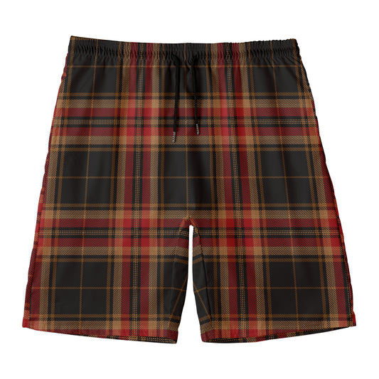 Black And Red Stewart Tartan Print Men's Swim Trunks