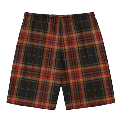 Black And Red Stewart Tartan Print Men's Swim Trunks