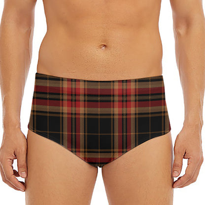 Black And Red Stewart Tartan Print Men's Triangle Swim Briefs
