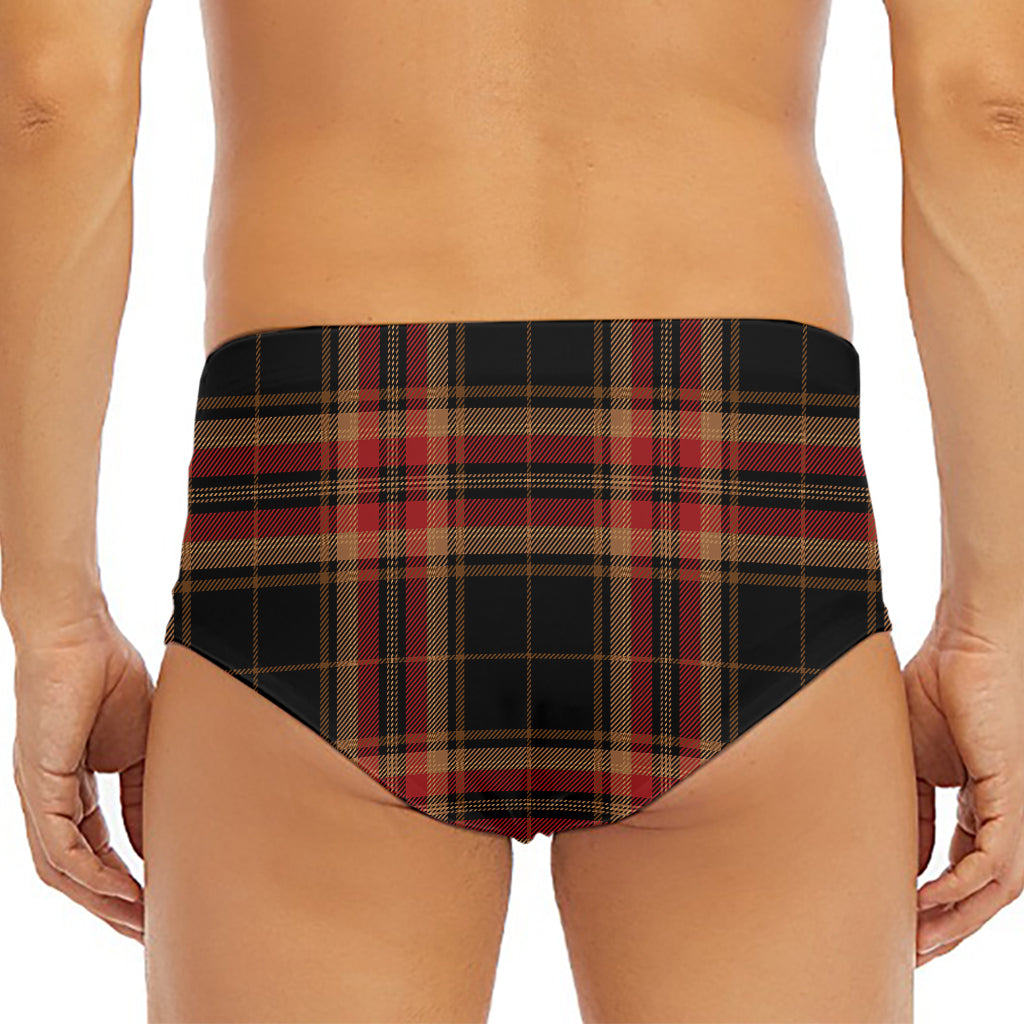 Black And Red Stewart Tartan Print Men's Triangle Swim Briefs