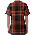 Black And Red Stewart Tartan Print Men's Velvet T-Shirt