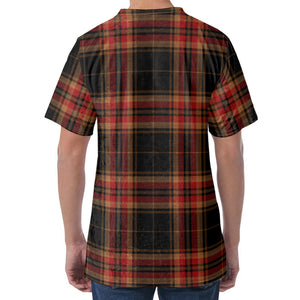 Black And Red Stewart Tartan Print Men's Velvet T-Shirt