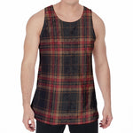 Black And Red Stewart Tartan Print Men's Velvet Tank Top