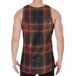 Black And Red Stewart Tartan Print Men's Velvet Tank Top