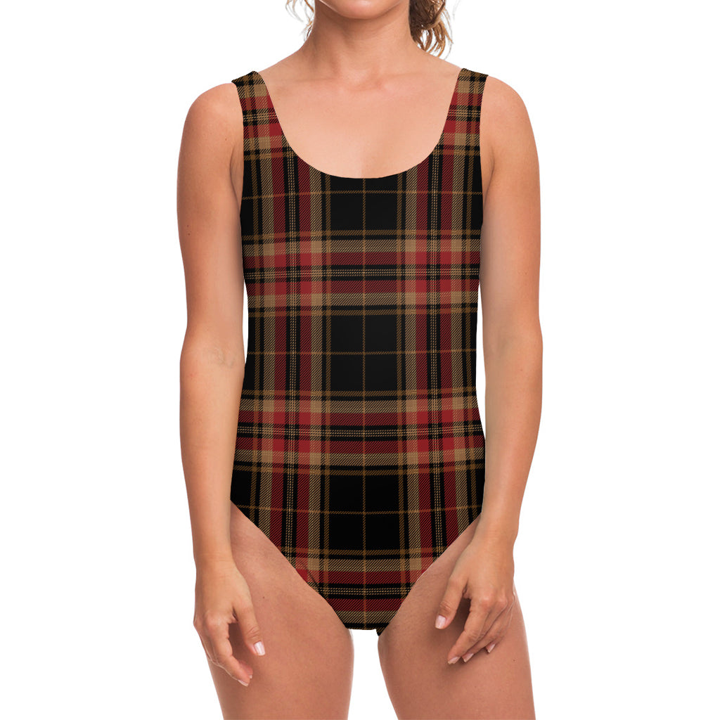 Black And Red Stewart Tartan Print One Piece Swimsuit