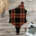 Black And Red Stewart Tartan Print One Shoulder Bodysuit