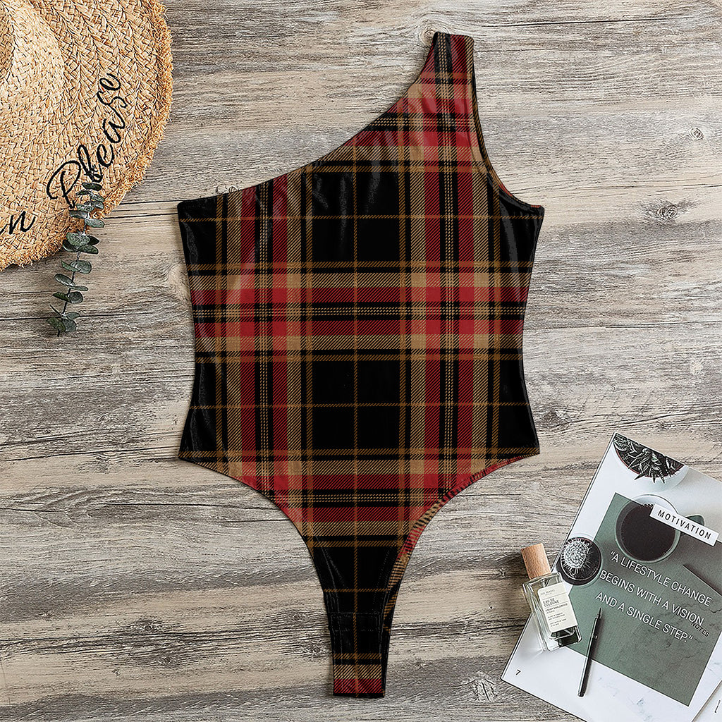Black And Red Stewart Tartan Print One Shoulder Bodysuit