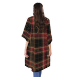 Black And Red Stewart Tartan Print Open Front Beach Cover Up