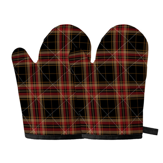 Black And Red Stewart Tartan Print Oven Mitts