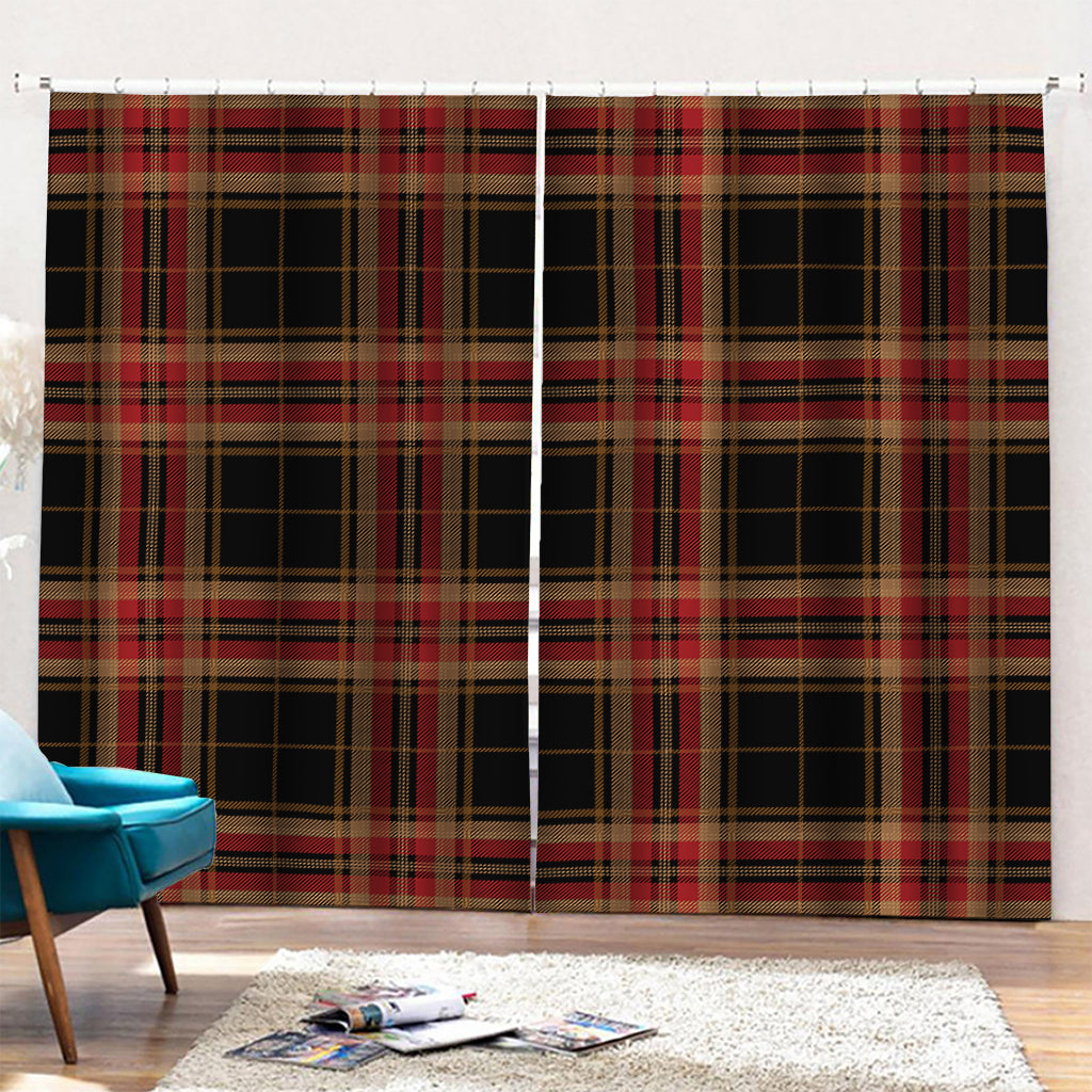 Black And Red Stewart Tartan Print Pencil Pleat Curtains