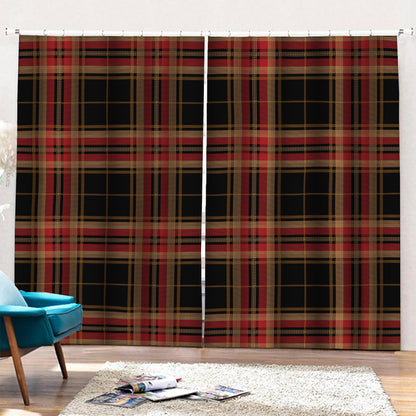 Black And Red Stewart Tartan Print Pencil Pleat Curtains
