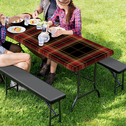 Black And Red Stewart Tartan Print Picnic Table Cover