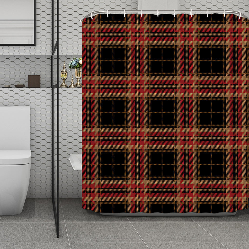 Black And Red Stewart Tartan Print Polyester Shower Curtain