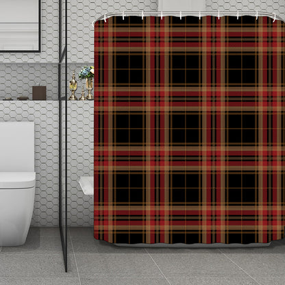 Black And Red Stewart Tartan Print Polyester Shower Curtain