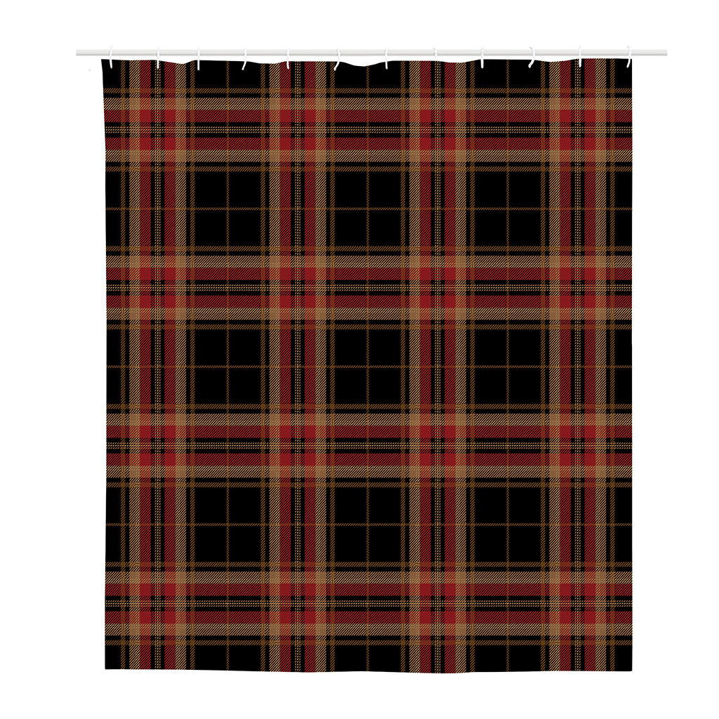 Black And Red Stewart Tartan Print Polyester Shower Curtain