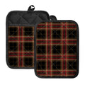 Black And Red Stewart Tartan Print Pot Holders With Pocket
