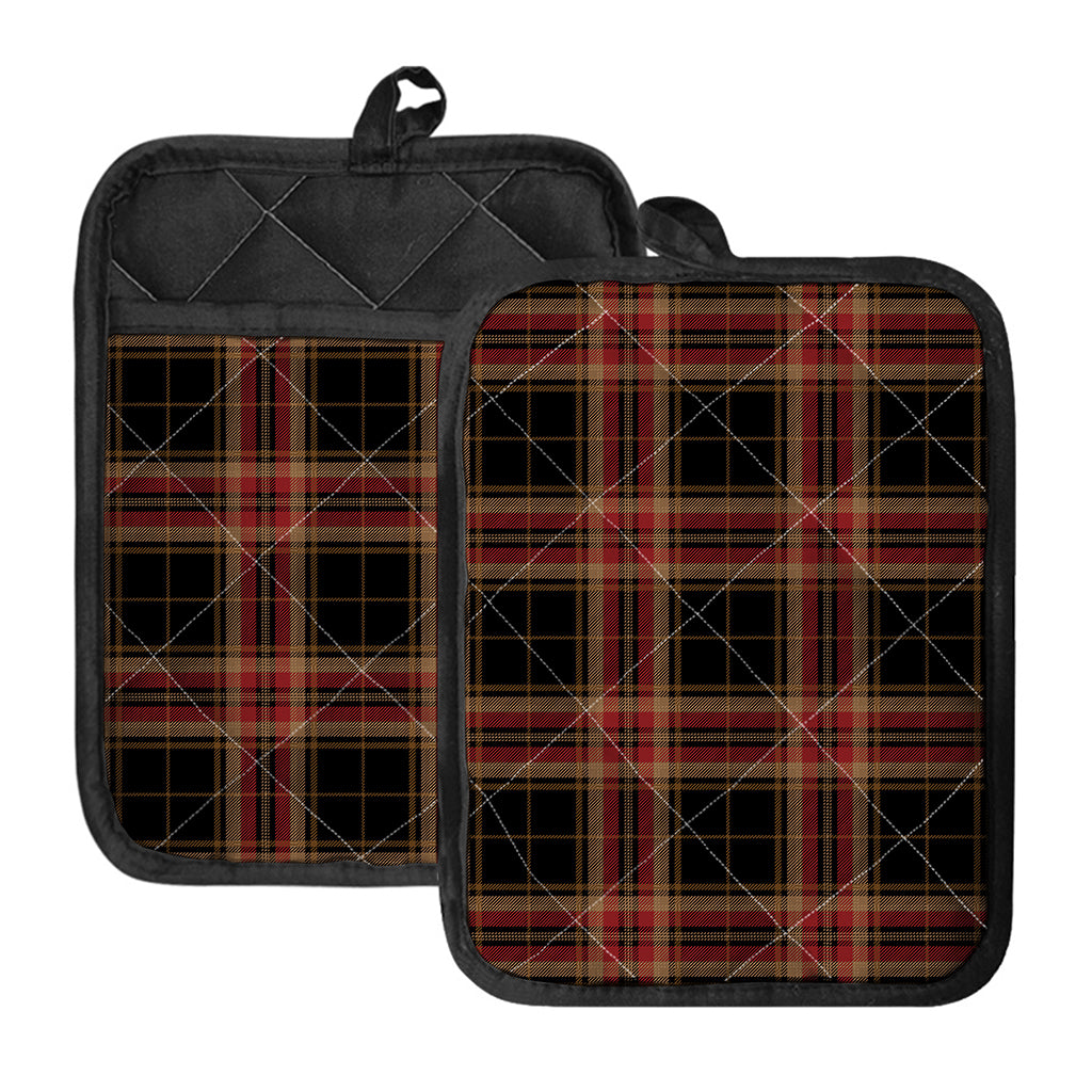 Black And Red Stewart Tartan Print Pot Holders With Pocket