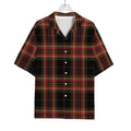 Black And Red Stewart Tartan Print Rayon Hawaiian Shirt