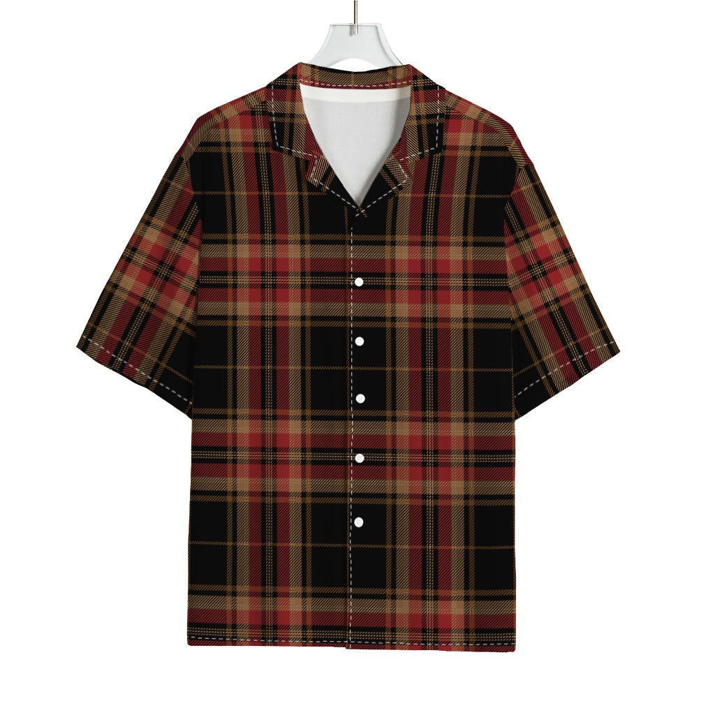 Black And Red Stewart Tartan Print Rayon Hawaiian Shirt