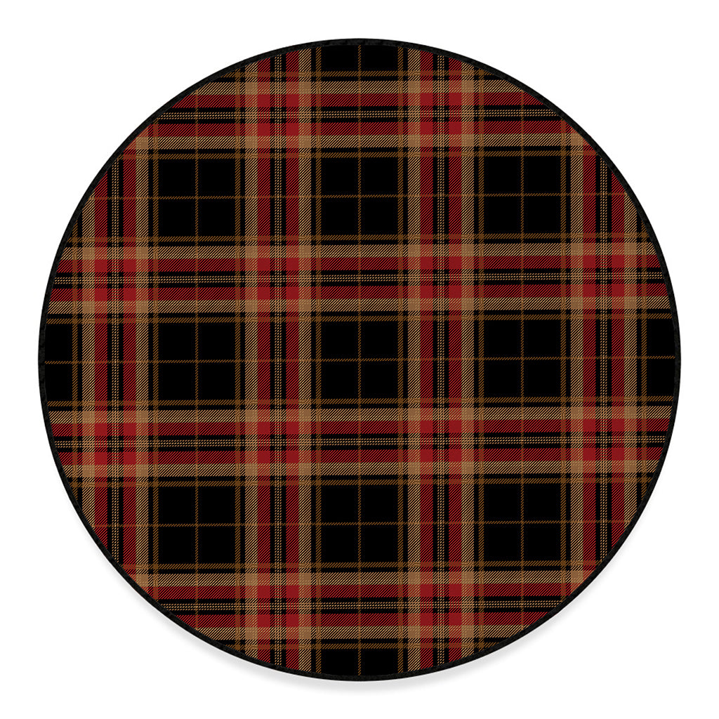 Black And Red Stewart Tartan Print Round Floor Mat