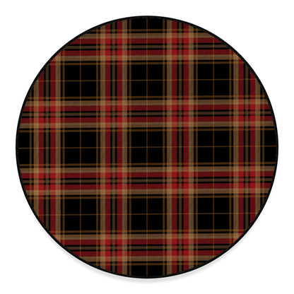 Black And Red Stewart Tartan Print Round Floor Mat