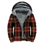 Black And Red Stewart Tartan Print Sherpa Lined Zip Up Hoodie