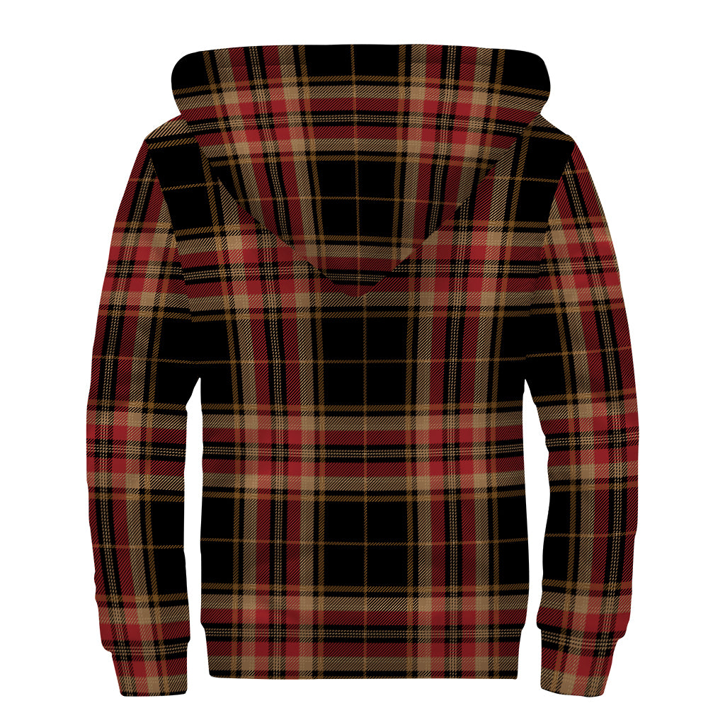 Black And Red Stewart Tartan Print Sherpa Lined Zip Up Hoodie