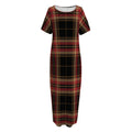 Black And Red Stewart Tartan Print Short Sleeve Long Nightdress