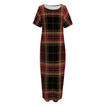 Black And Red Stewart Tartan Print Short Sleeve Long Nightdress