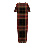 Black And Red Stewart Tartan Print Short Sleeve Long Nightdress