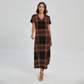 Black And Red Stewart Tartan Print Short Sleeve Maxi Dress
