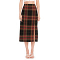 Black And Red Stewart Tartan Print Side Slit Midi Skirt