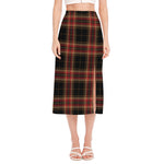 Black And Red Stewart Tartan Print Side Slit Midi Skirt