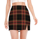 Black And Red Stewart Tartan Print Side Slit Mini Skirt