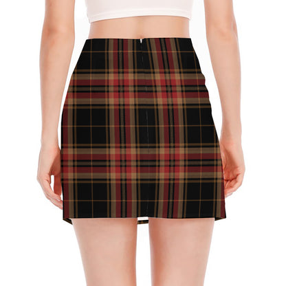 Black And Red Stewart Tartan Print Side Slit Mini Skirt