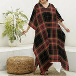 Black And Red Stewart Tartan Print Silk V-Neck Kaftan Dress