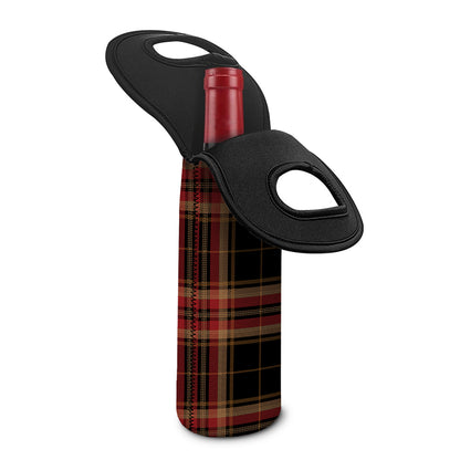 Black And Red Stewart Tartan Print Single Neoprene Wine Tote