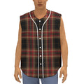 Black And Red Stewart Tartan Print Sleeveless Baseball Jersey