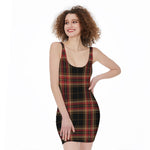 Black And Red Stewart Tartan Print Sleeveless Bodycon Dress